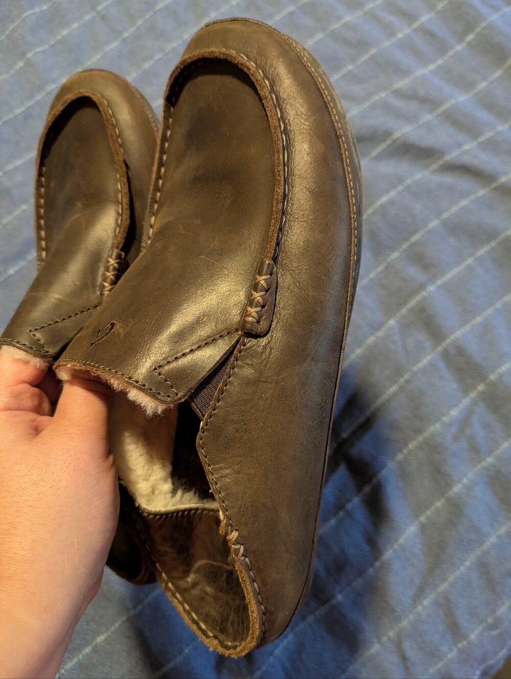 Olukai Moloa Men's Brown Leather Slipper, 11 - Picture 8 of 9